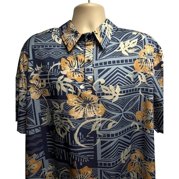 MissLook Mens Blue Hawaiian Aloha Floral Button Up Pullover Shirt 2XL Stretch - Picture 4 of 8